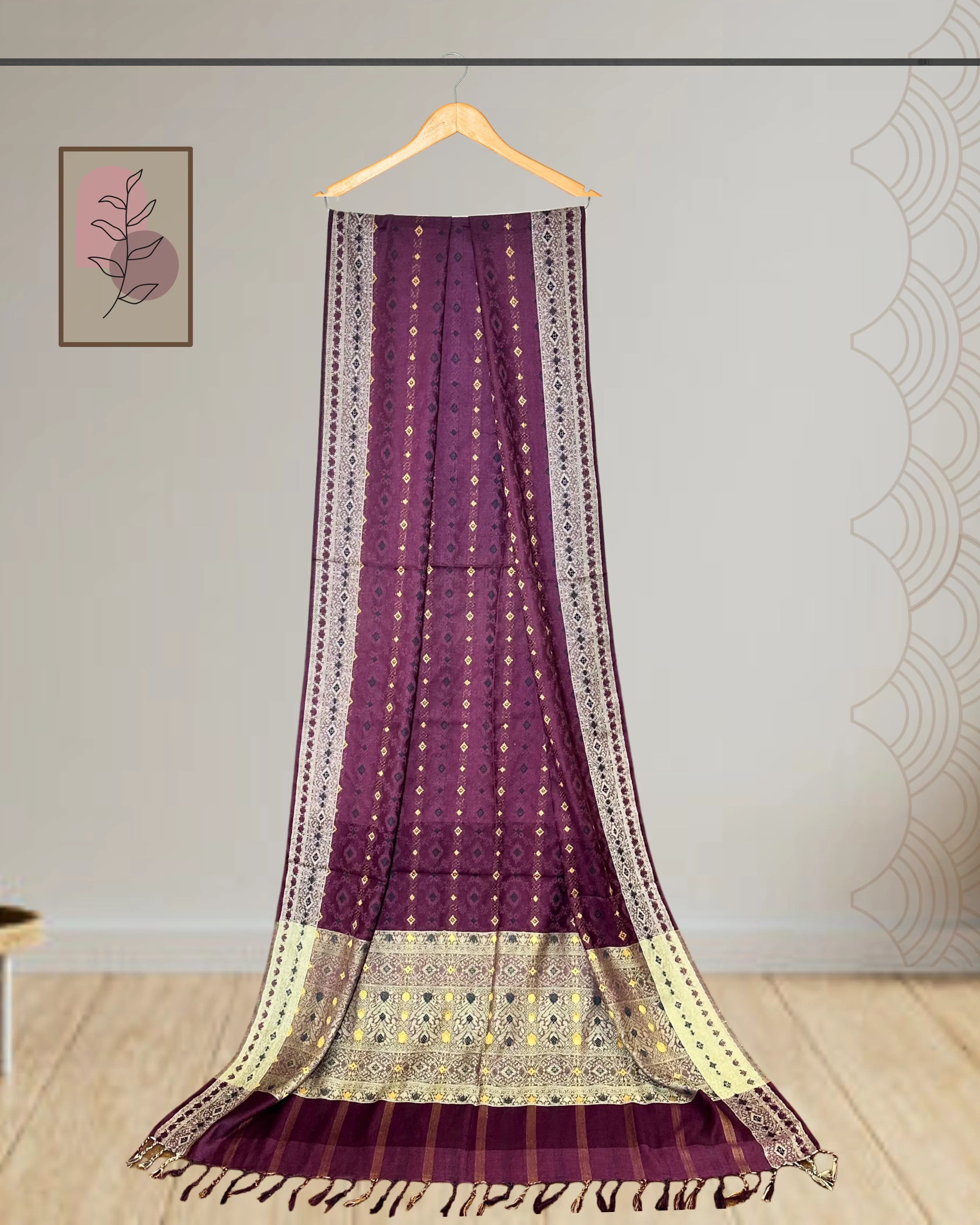 Winter Printed Shawl with 4-Side Border & Tassels - Ws135