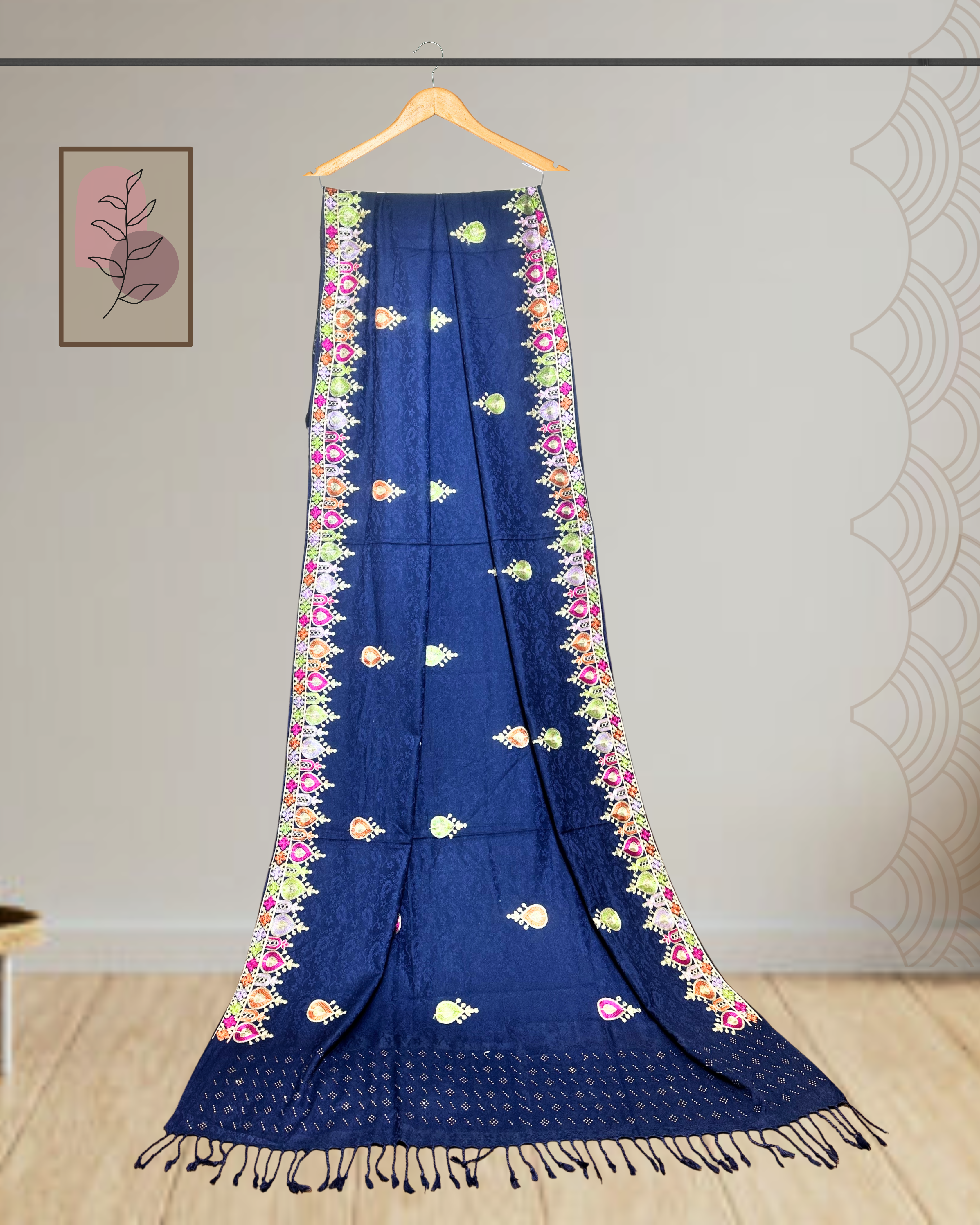 Kashmiri Style Multi-Color Embroidery Winter Shawl - Ws108