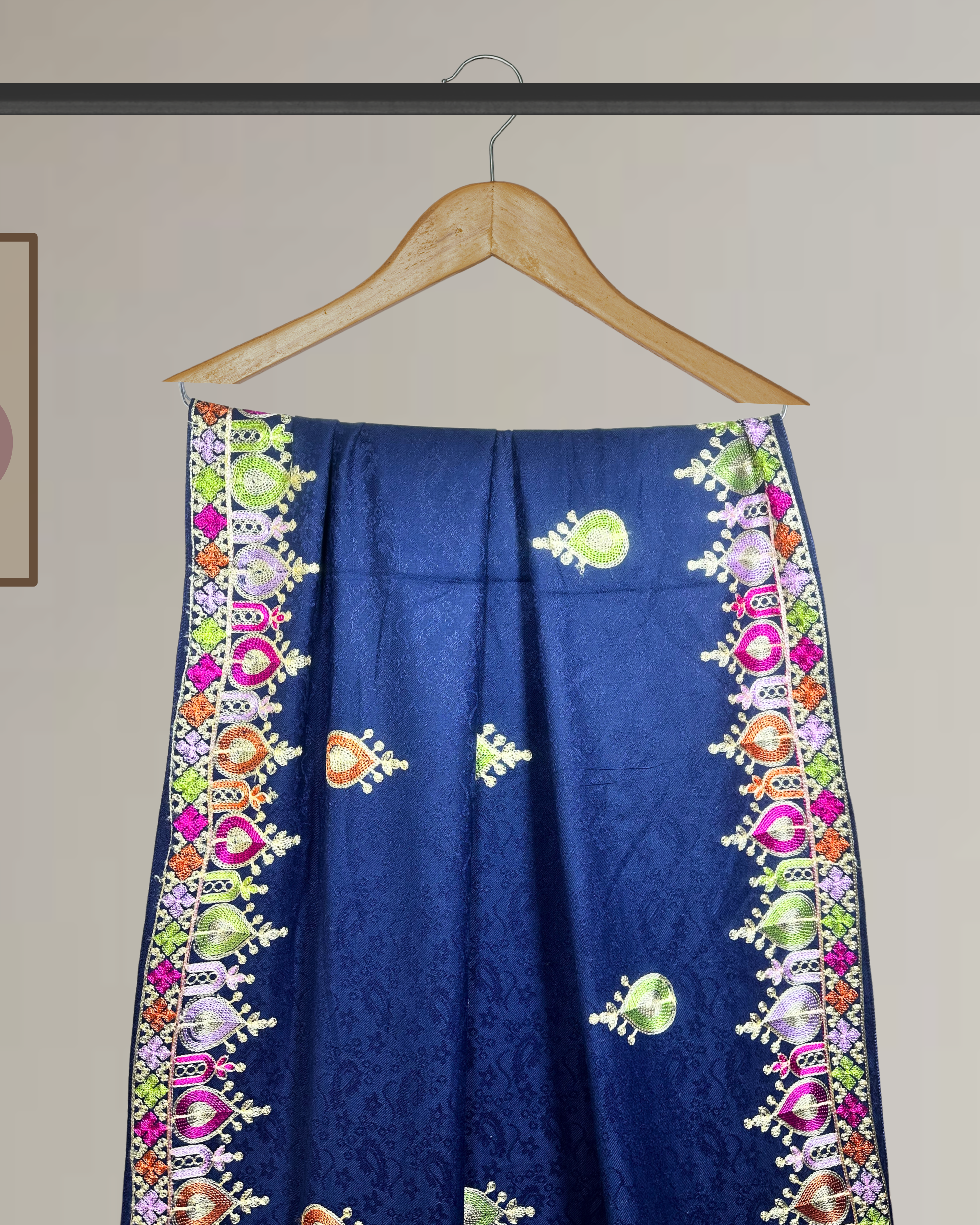 Kashmiri Style Multi-Color Embroidery Winter Shawl - Ws108