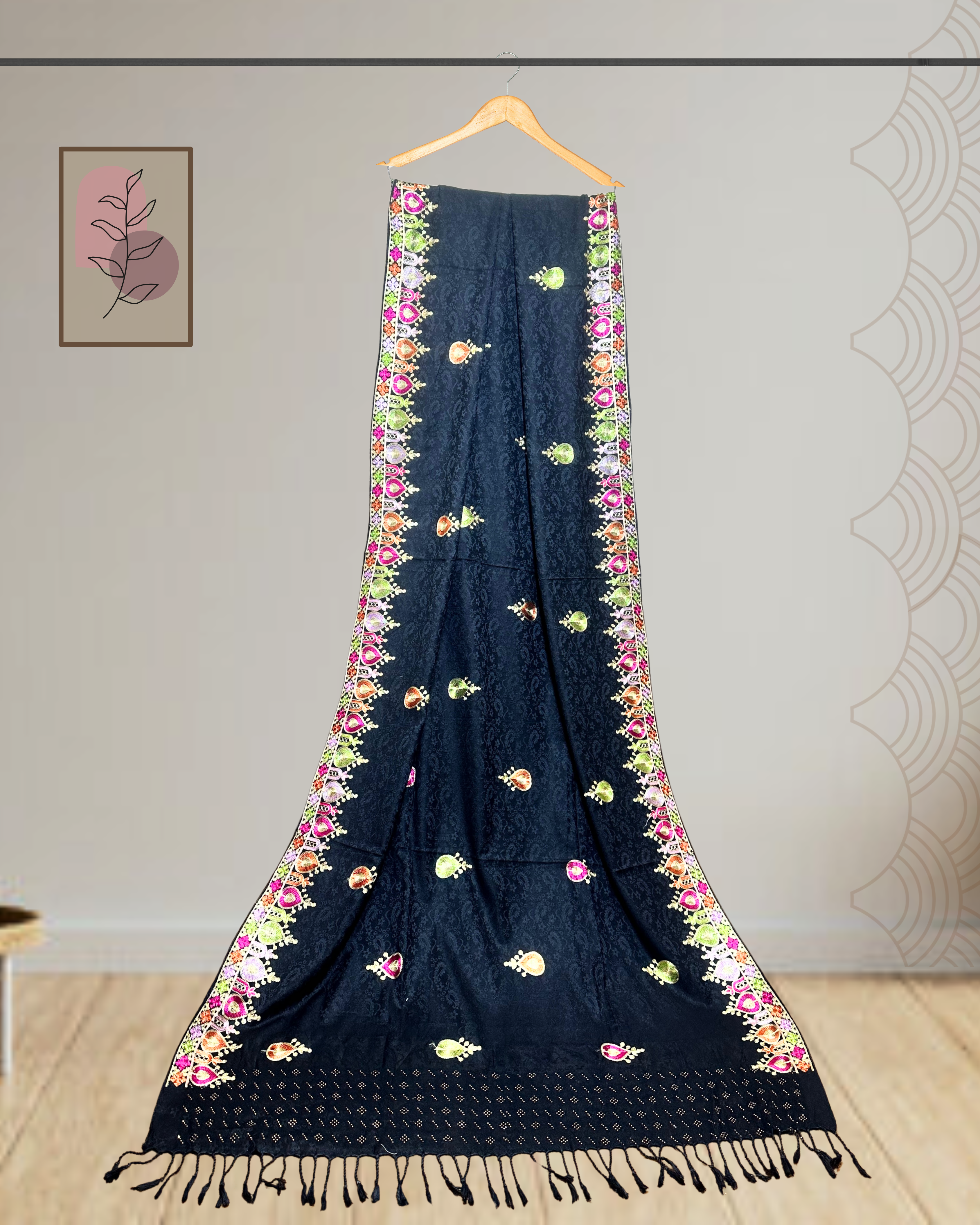 Kashmiri Style Multi-Color Embroidery Winter Shawl - Ws109