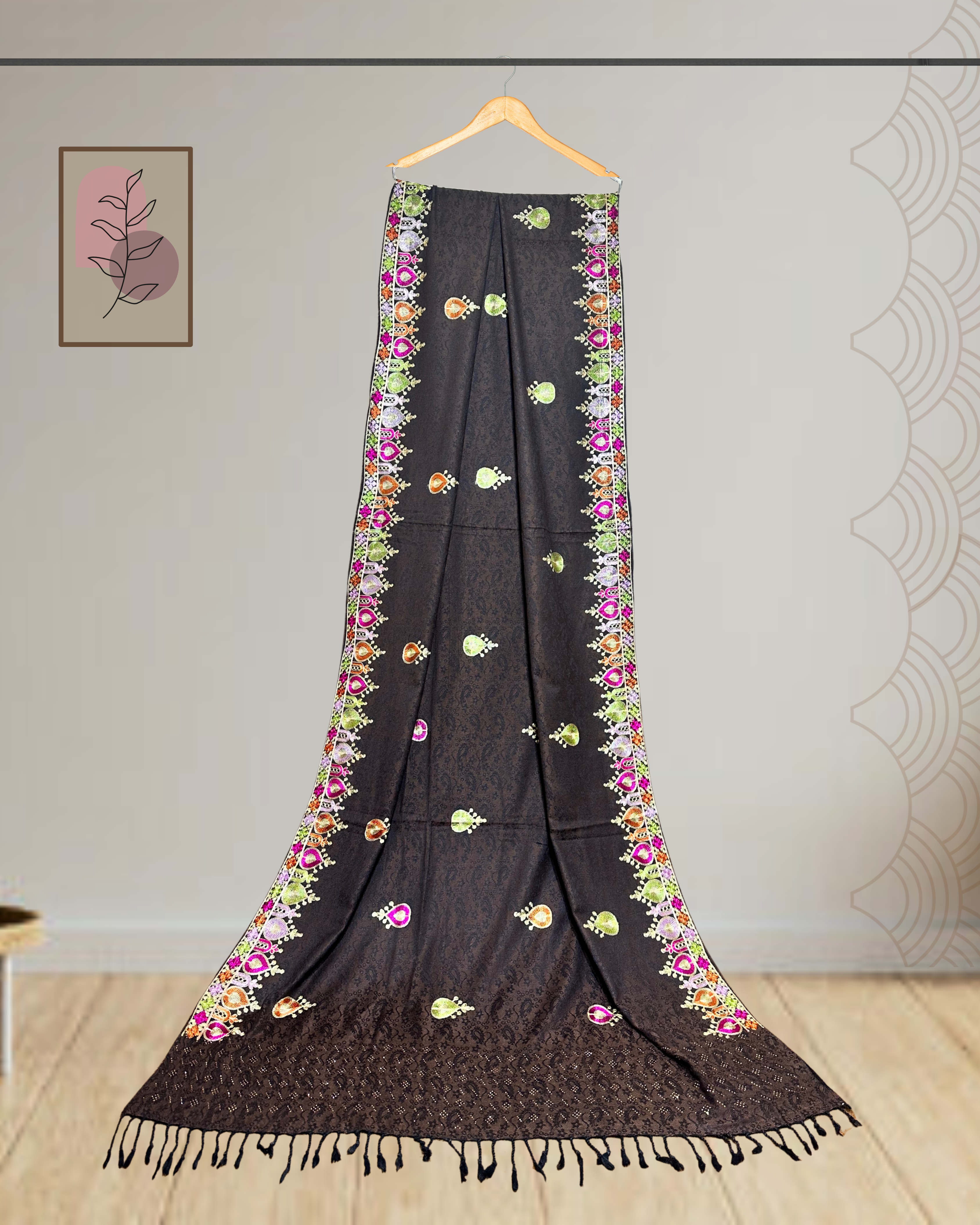 Kashmiri Style Multi-Color Embroidery Winter Shawl - Ws110