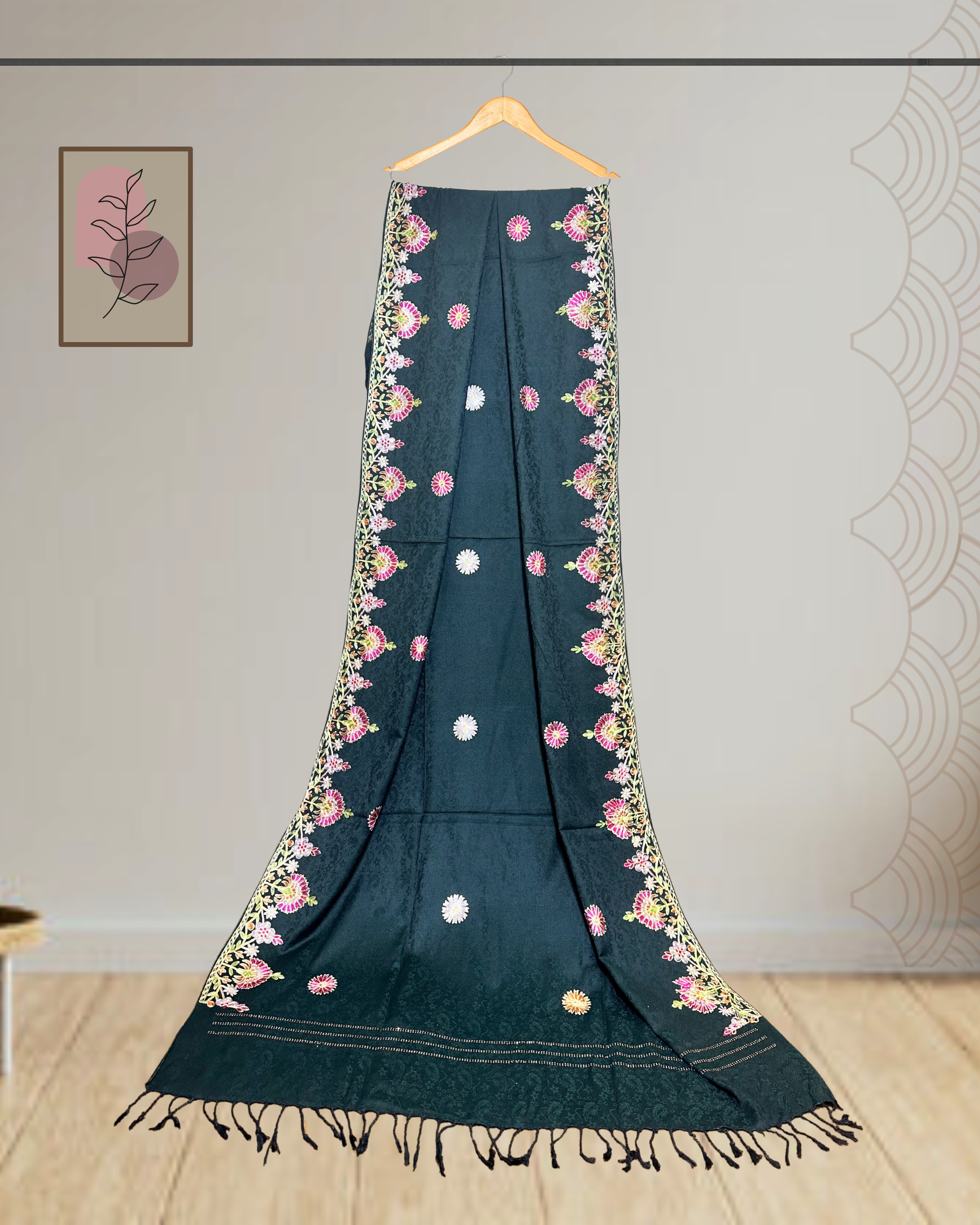 Kashmiri Style Multi-Color Embroidery Winter Shawl - Ws112