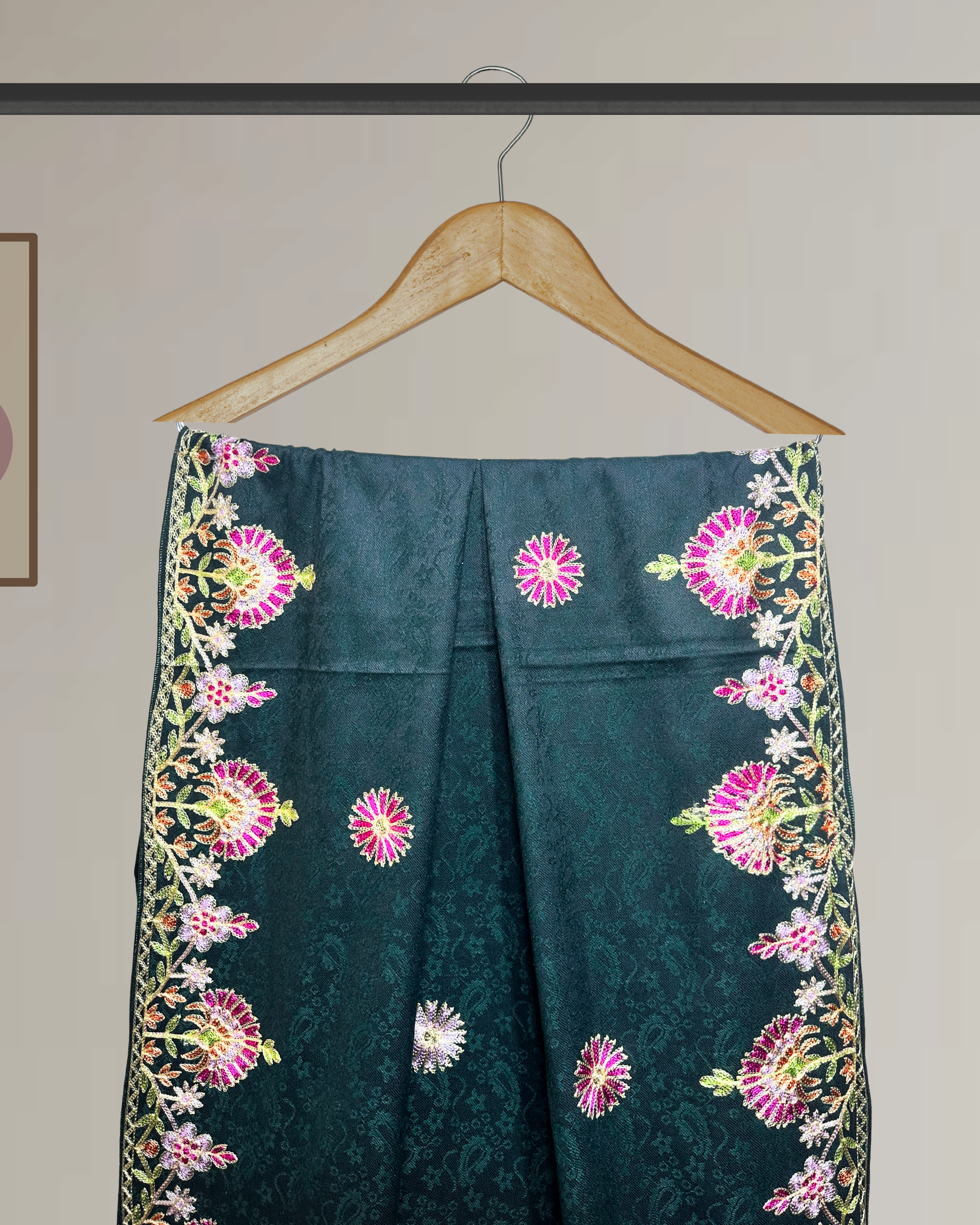 Kashmiri Style Multi-Color Embroidery Winter Shawl - Ws112