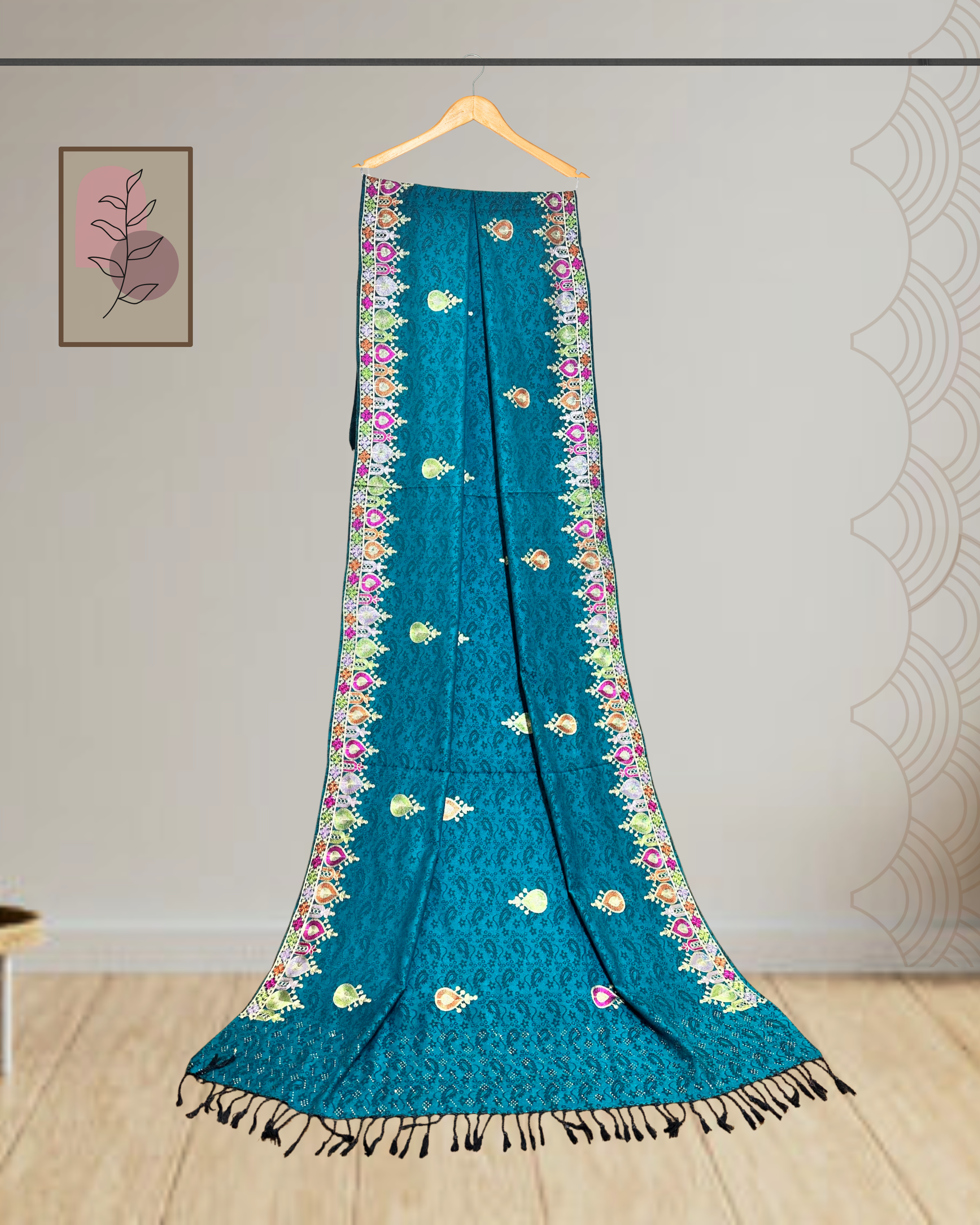 Kashmiri Style Multi-Color Embroidery Winter Shawl - Ws111
