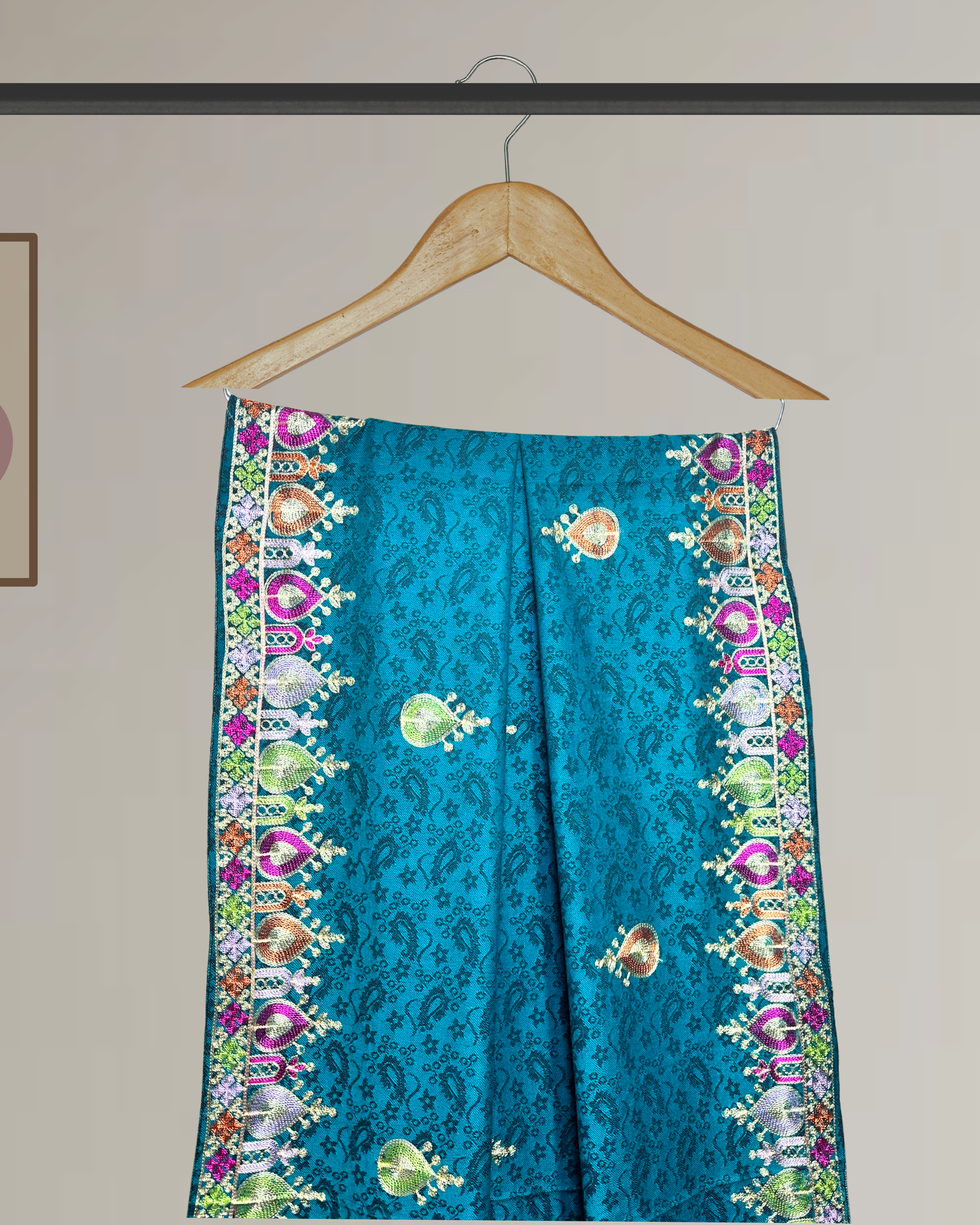 Kashmiri Style Multi-Color Embroidery Winter Shawl - Ws111