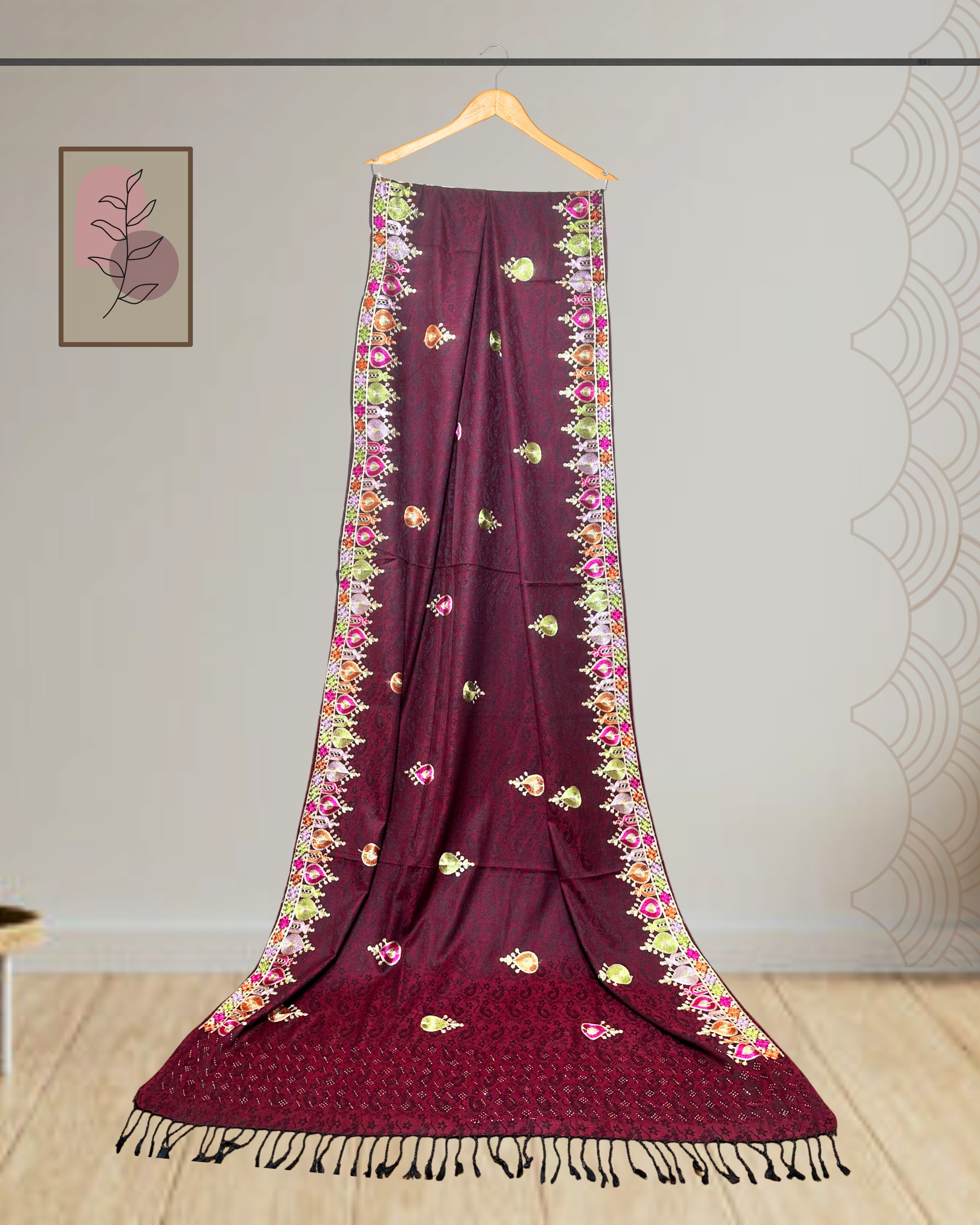 Kashmiri Style Multi-Color Embroidery Winter Shawl - Ws113