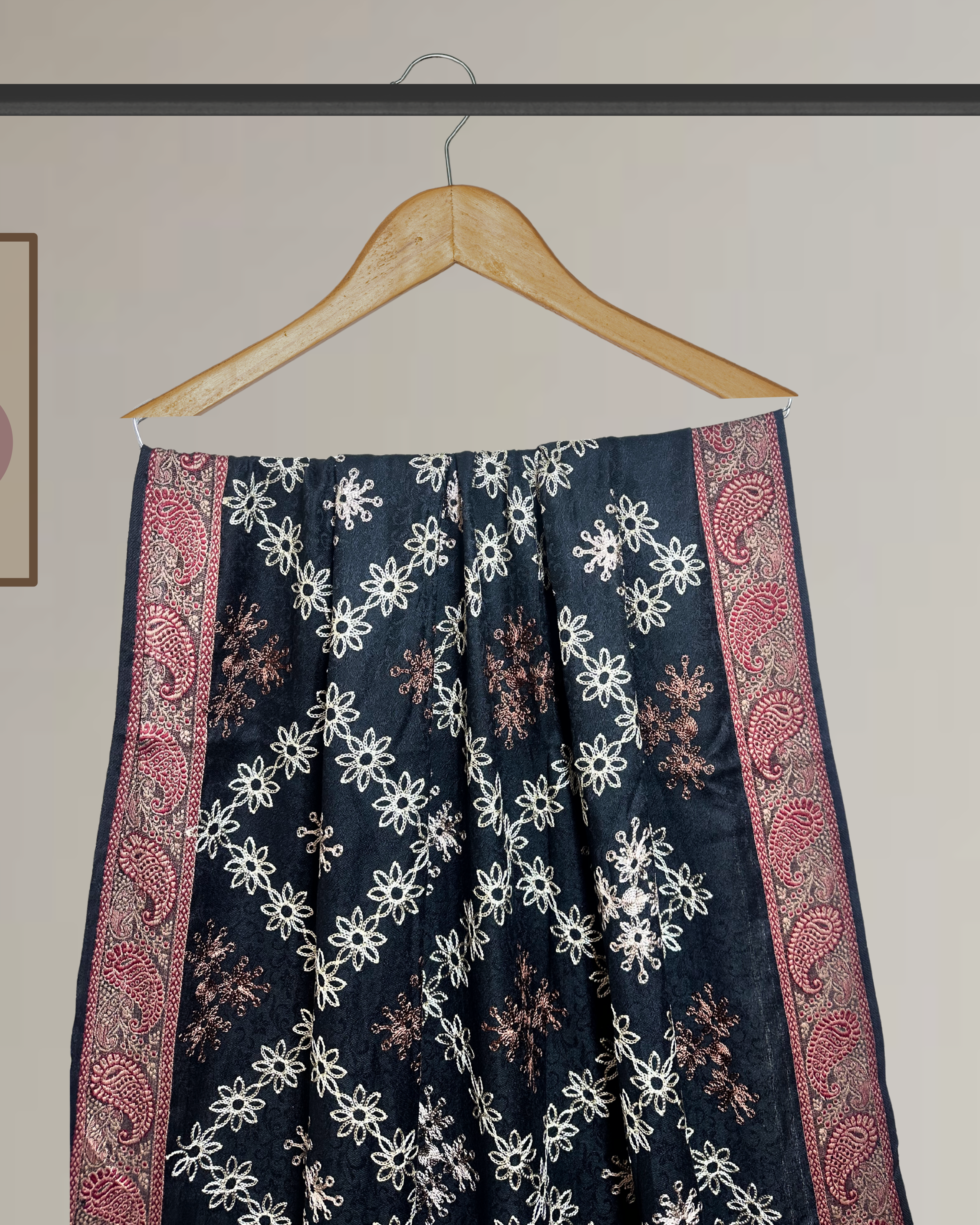 Winter Shawl with Full Embroidery & Printed Border - Ws115