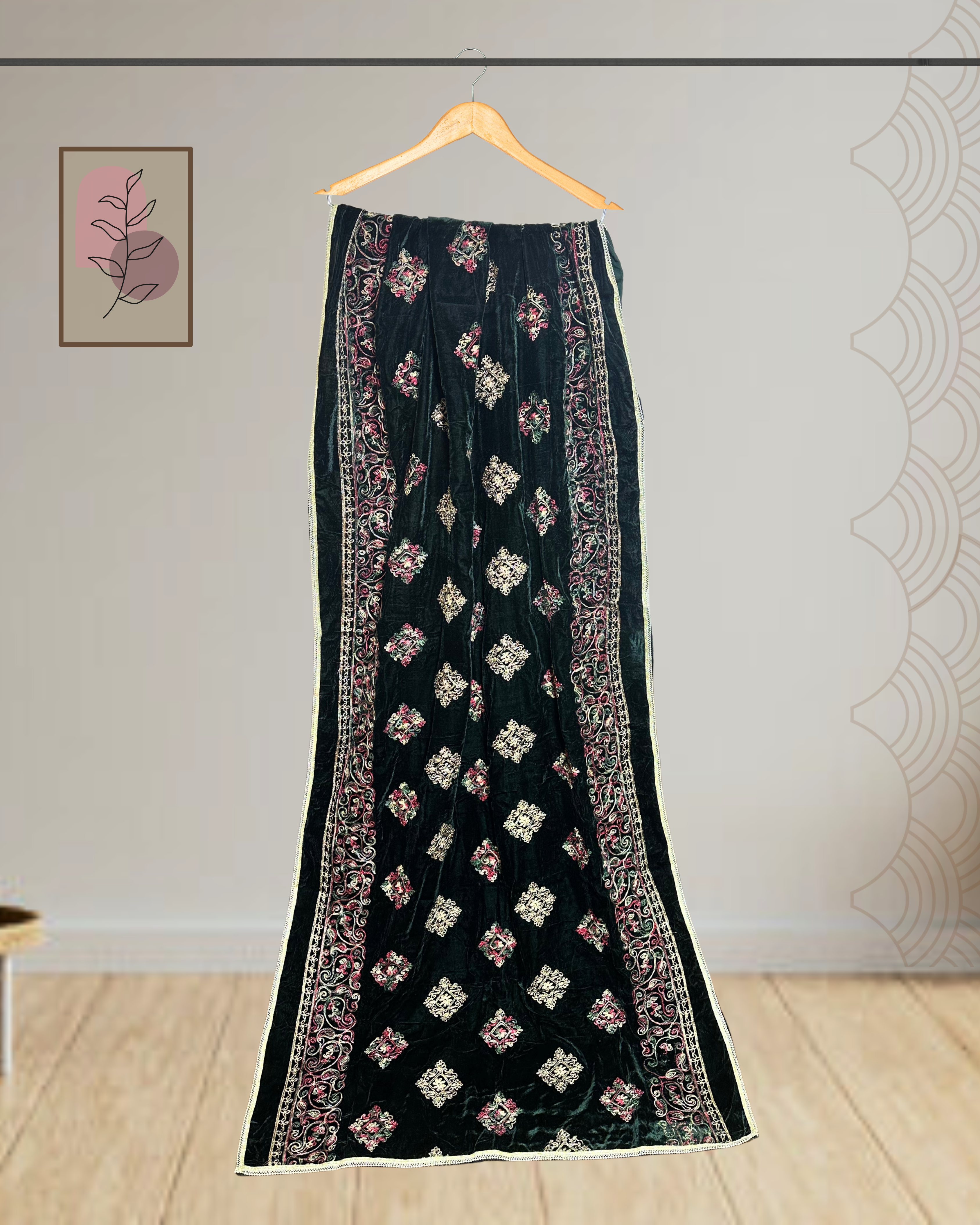 Luxury Velvet Shawl with Full Embroidery-Ws137