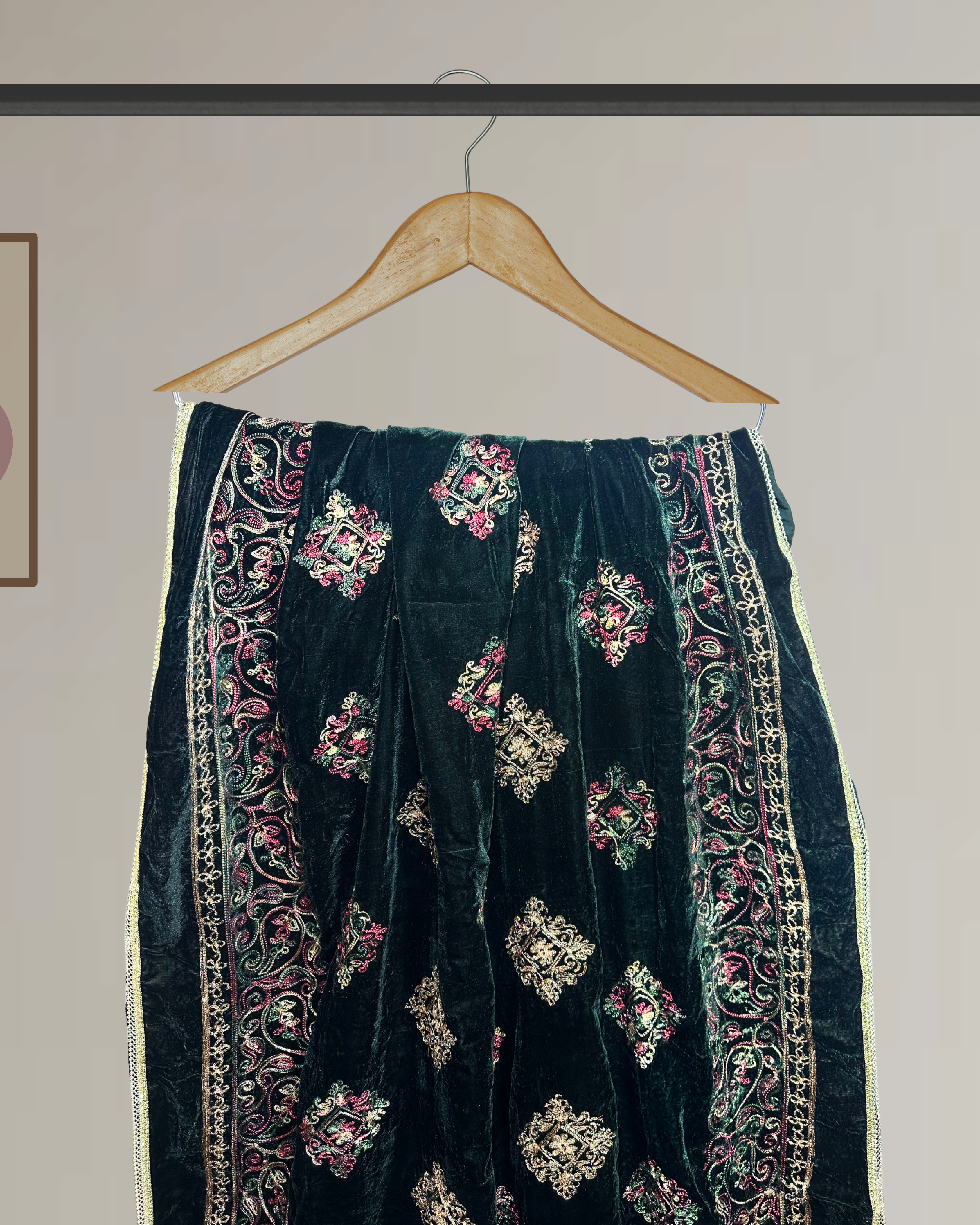 Luxury Velvet Shawl with Full Embroidery-Ws137