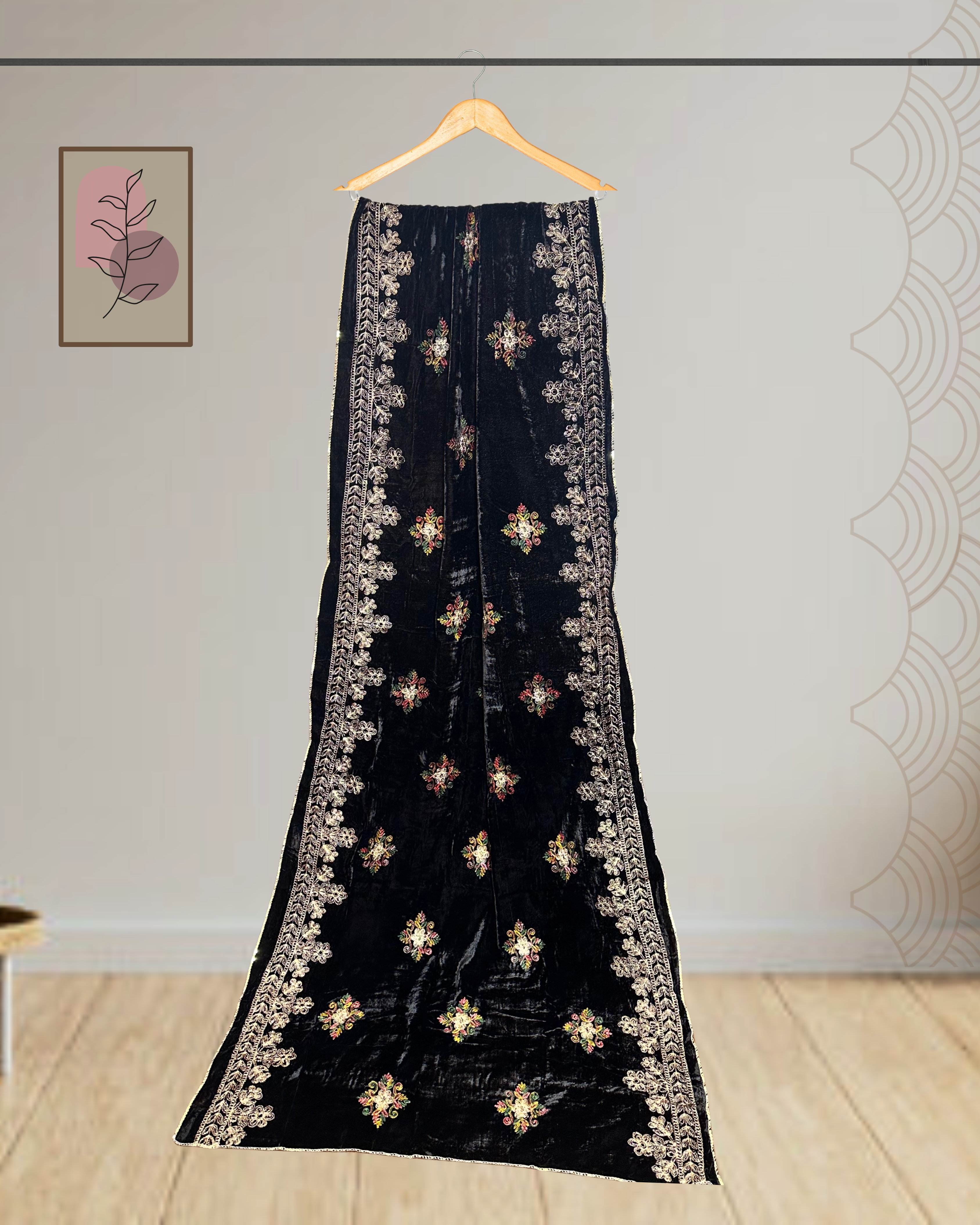 Luxury Velvet Shawl with Full Embroidery-Ws138