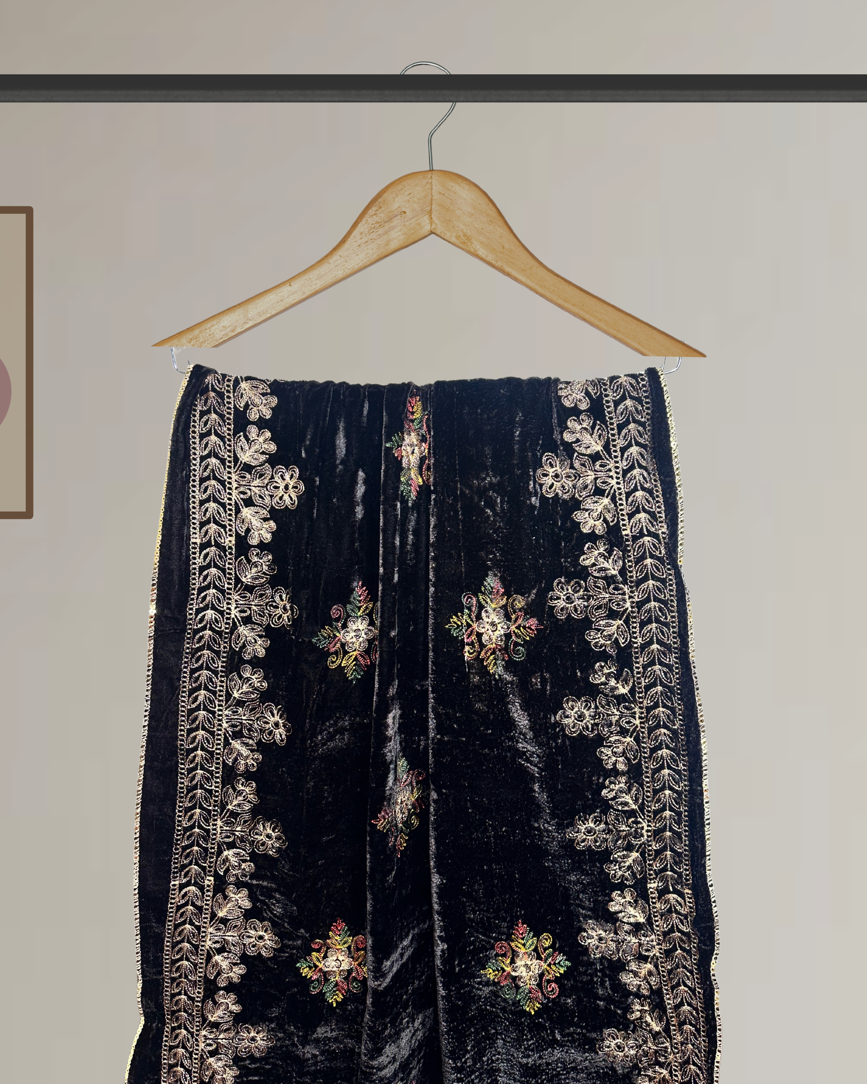 Luxury Velvet Shawl with Full Embroidery-Ws138