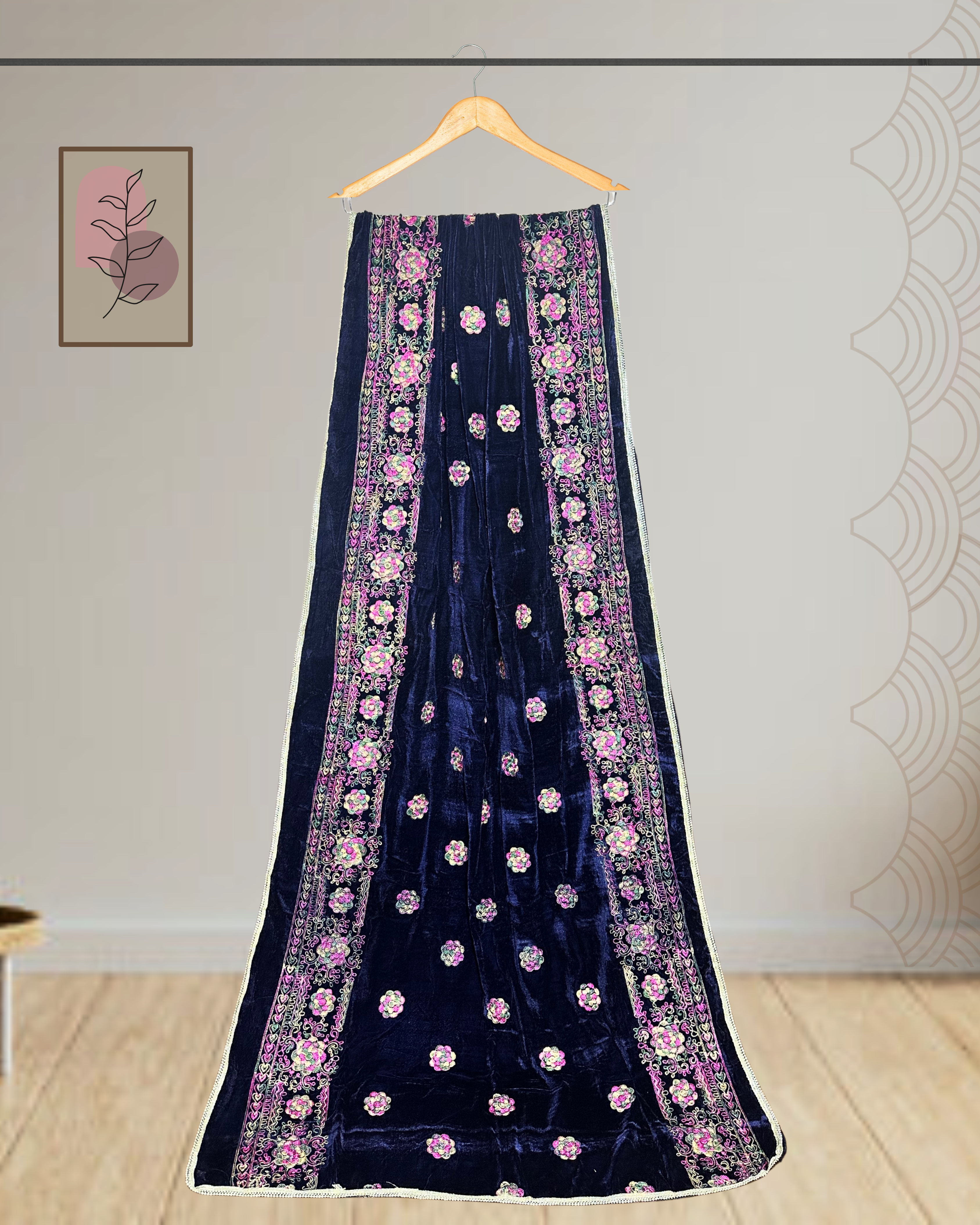 Luxury Velvet Shawl with Full Embroidery-Ws140