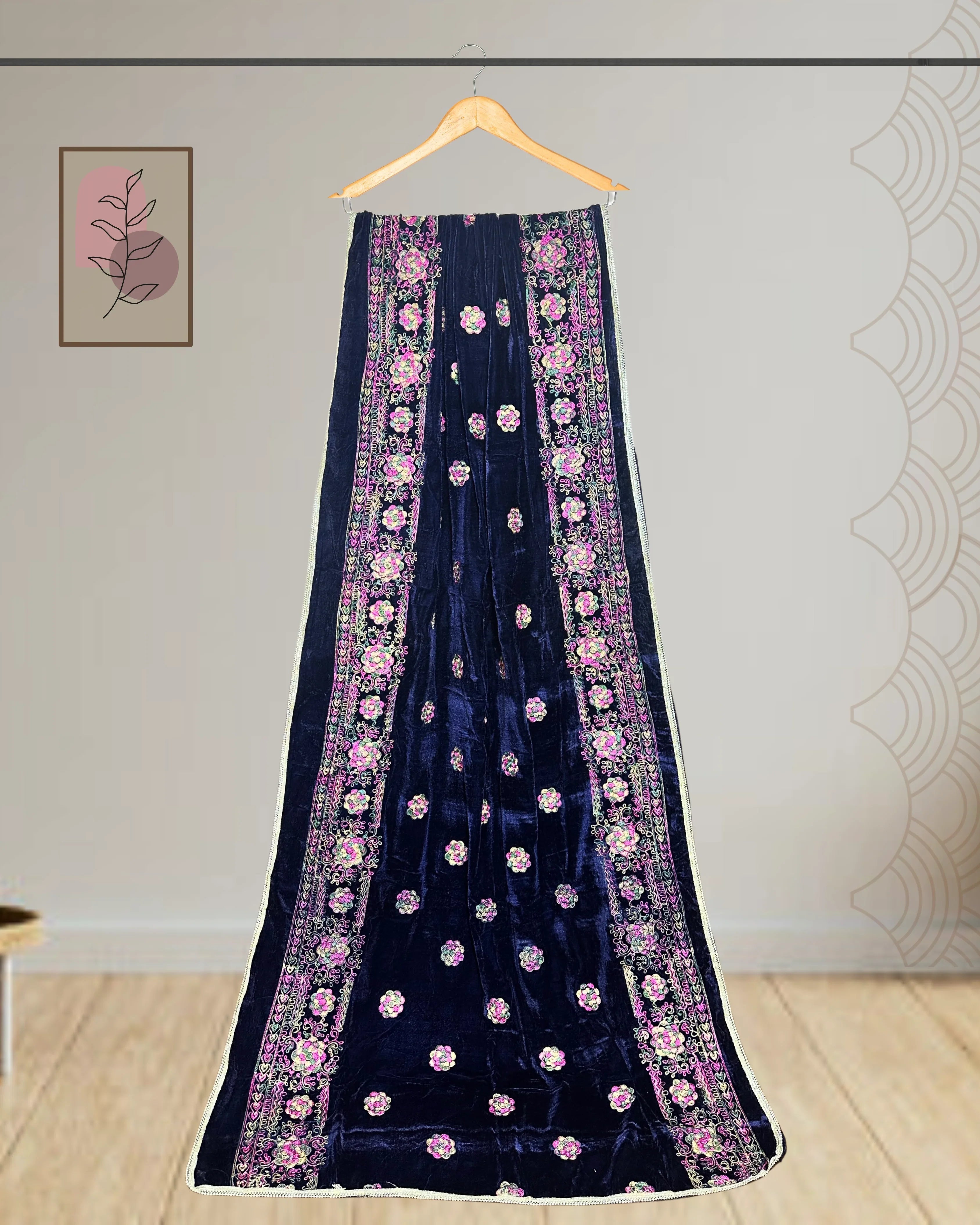 Luxury Velvet Shawl with Full Embroidery-Ws140