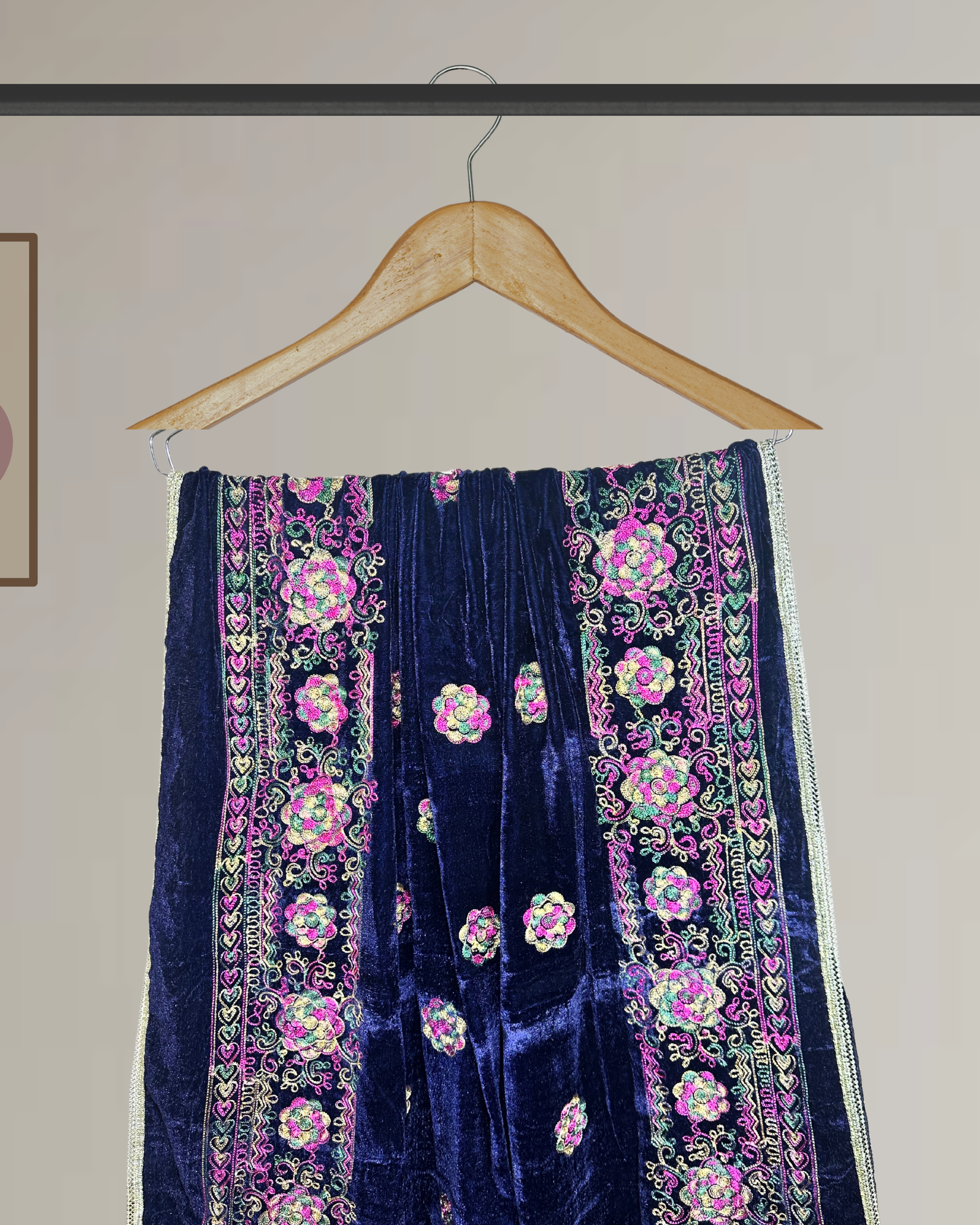 Luxury Velvet Shawl with Full Embroidery-Ws140