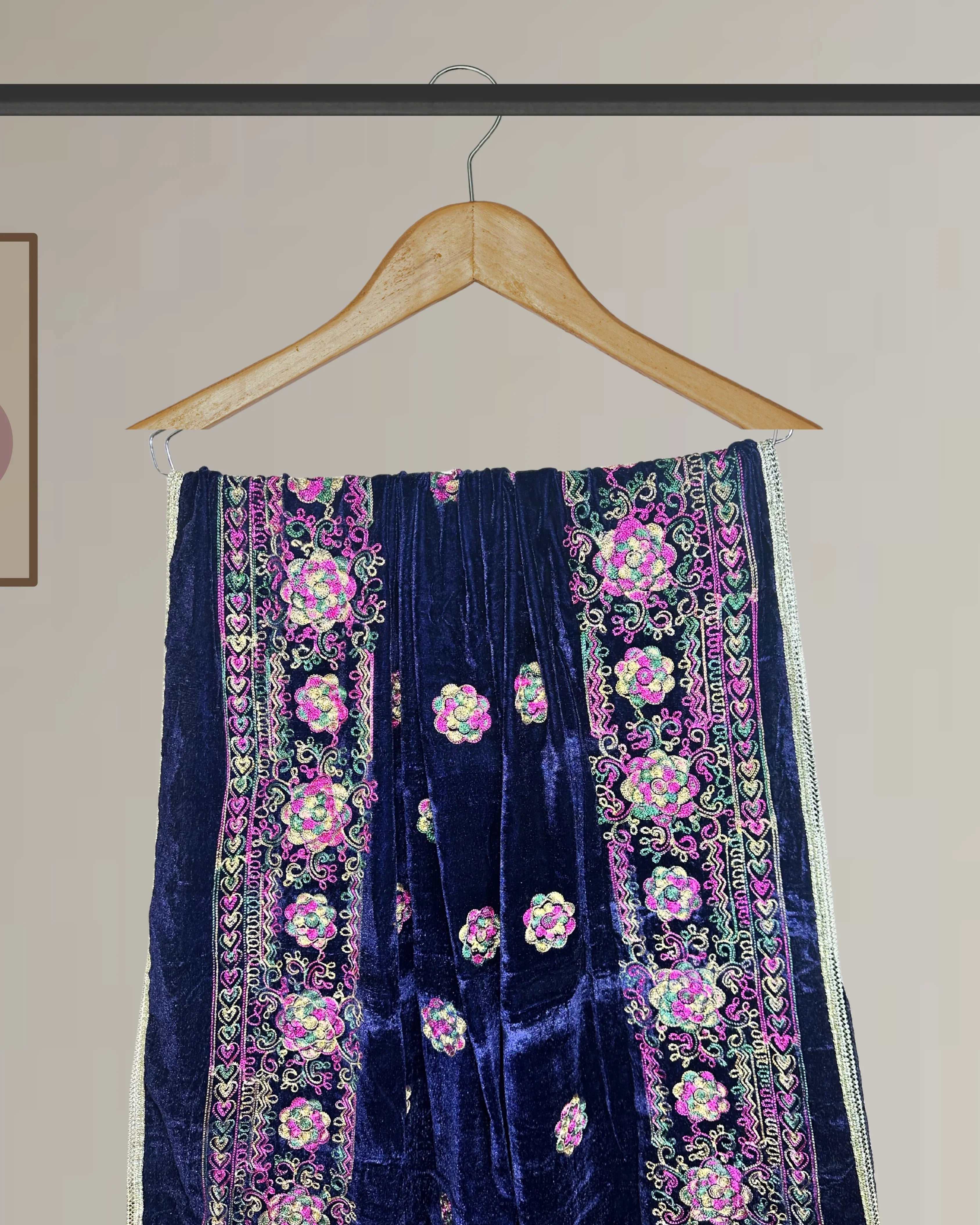 Luxury Velvet Shawl with Full Embroidery-Ws140