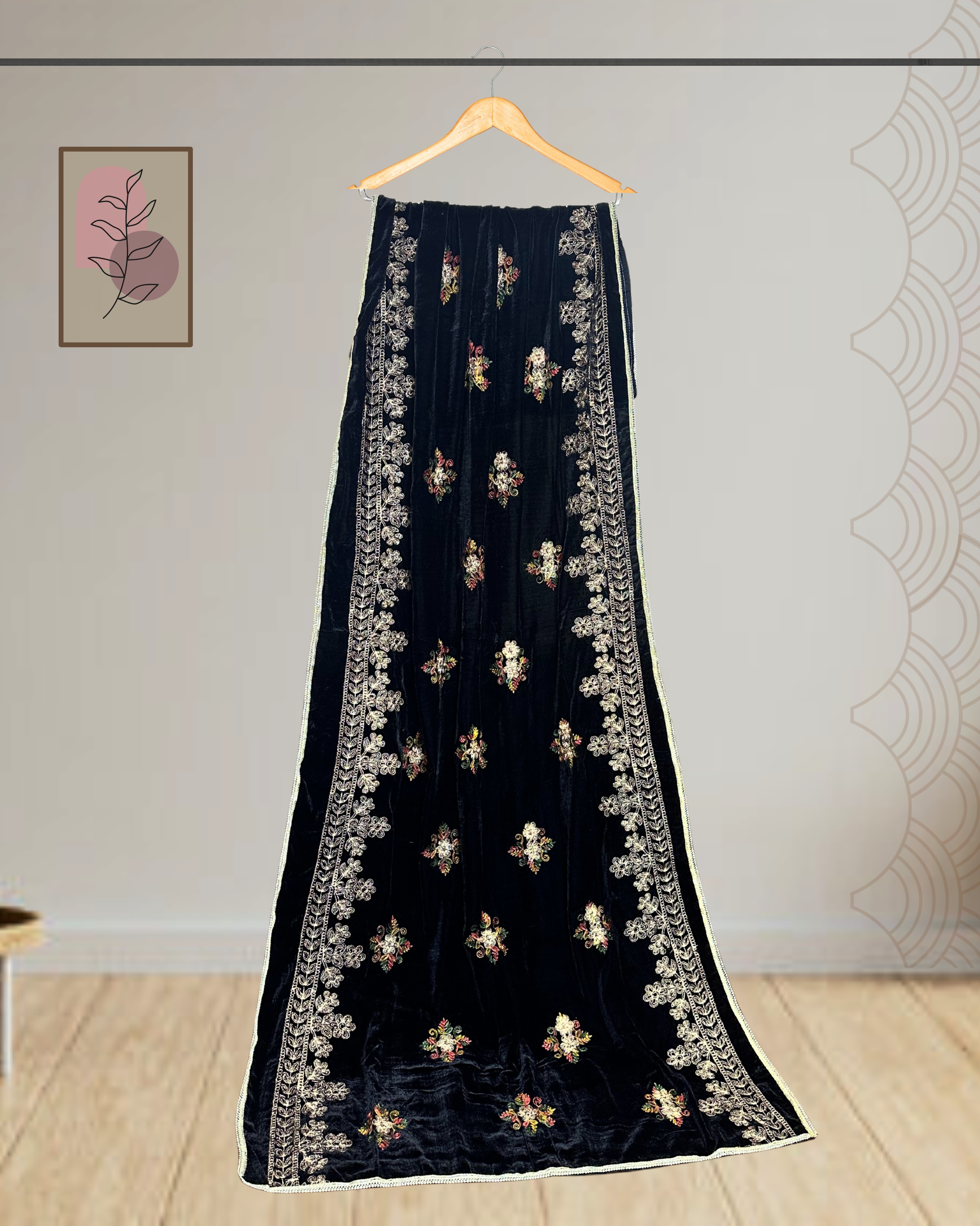 Luxury Velvet Shawl with Full Embroidery-Ws139