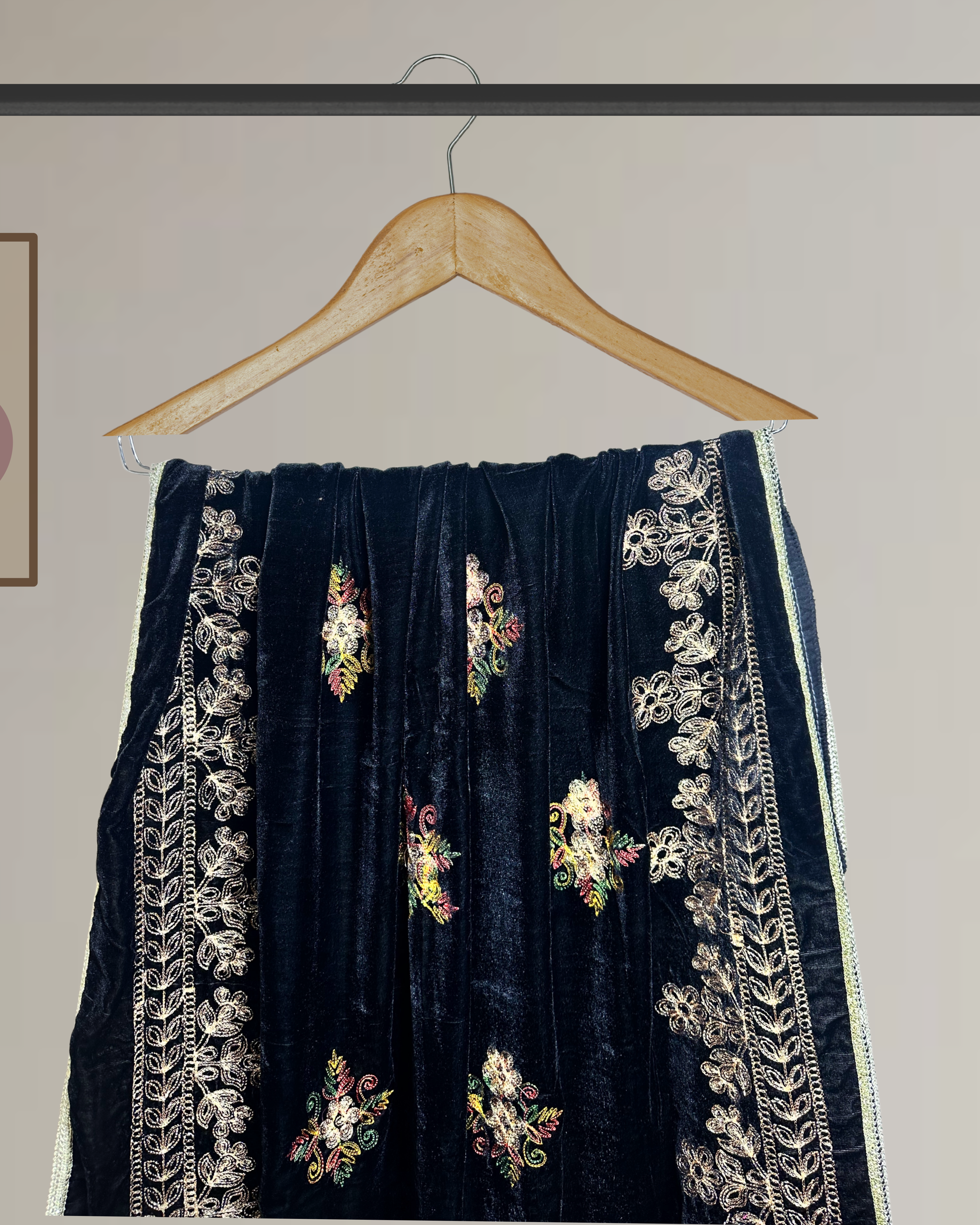 Luxury Velvet Shawl with Full Embroidery-Ws139