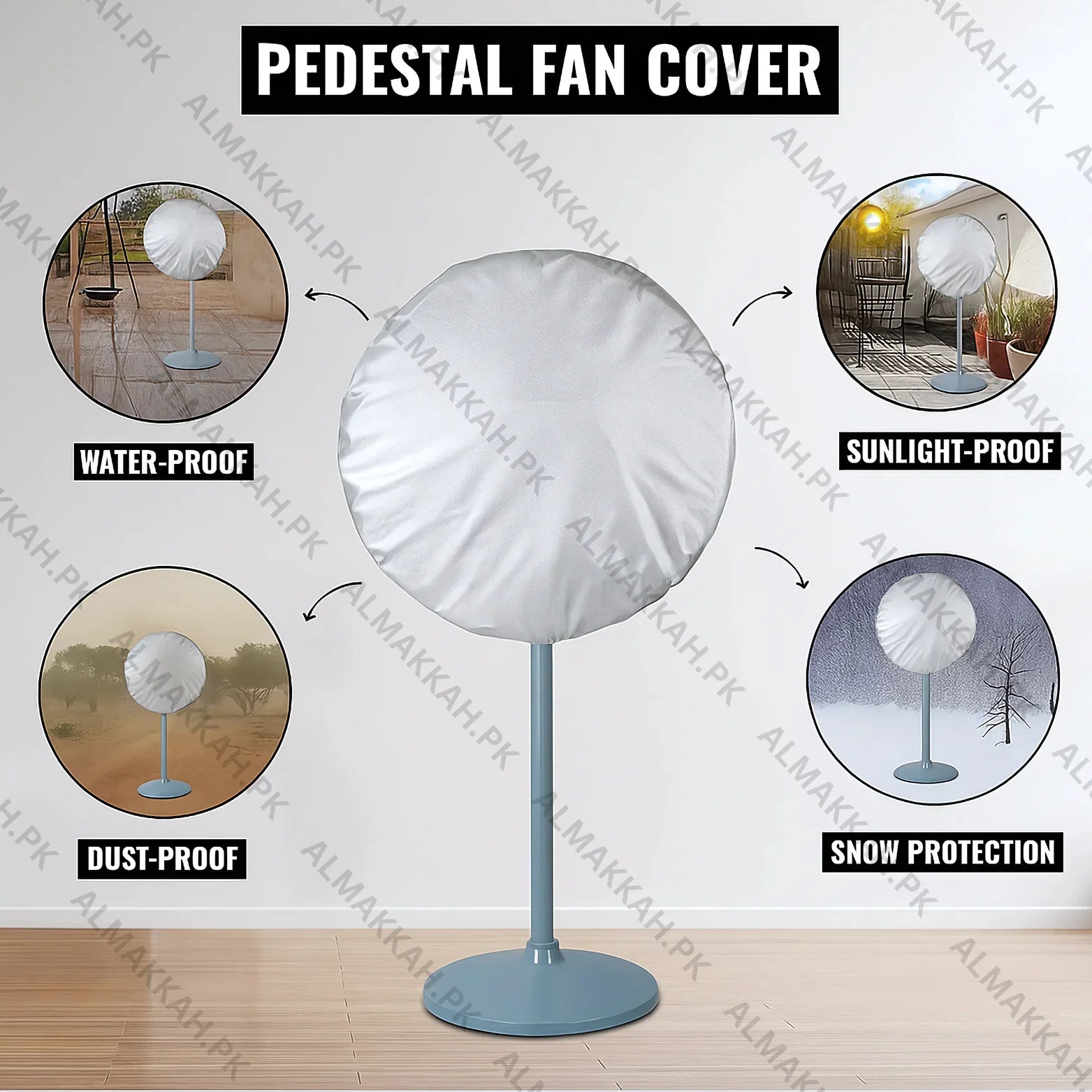 Waterproof & Dustproof Pedestal Fan Cover – Universal Size - Silver