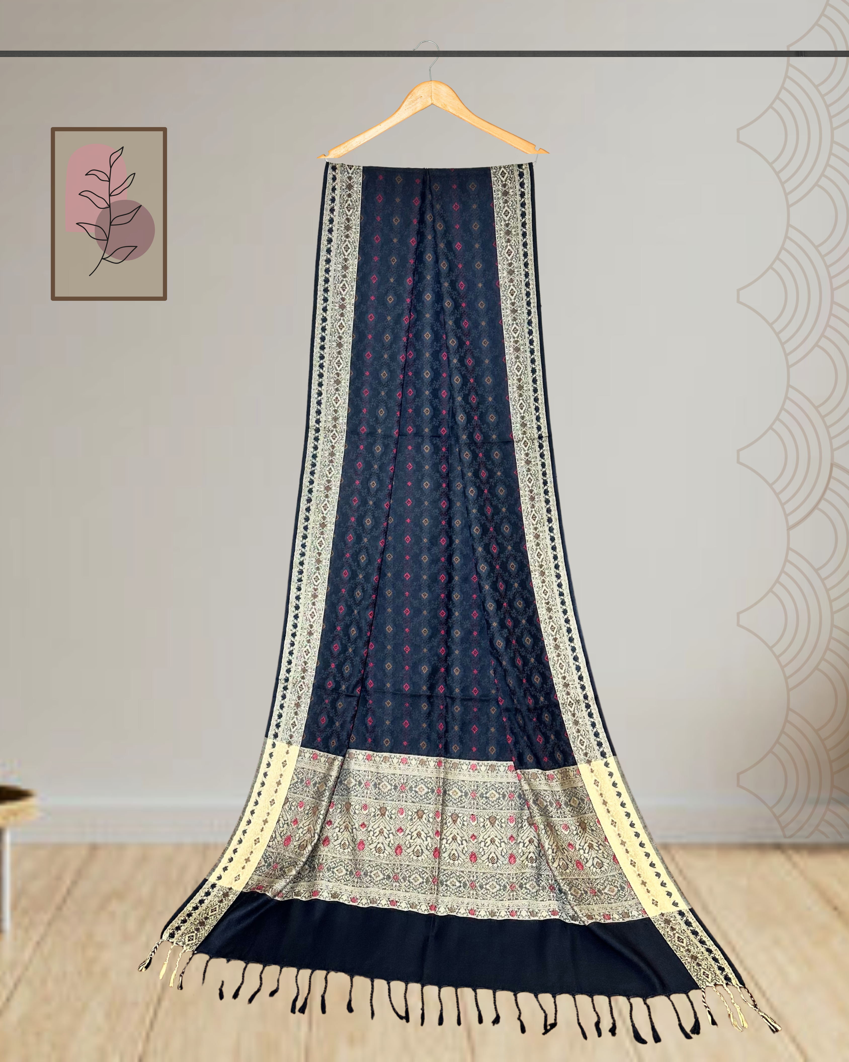 Winter Printed Shawl with 4-Side Border & Tassels - Ws131