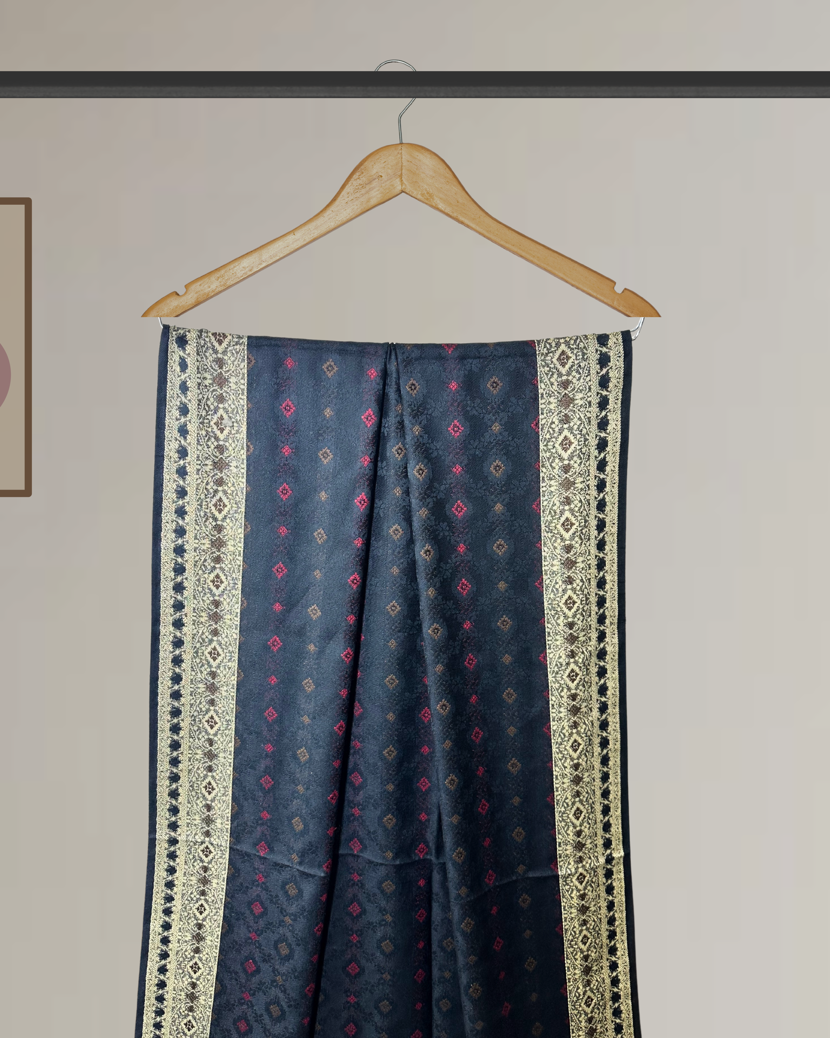 Winter Printed Shawl with 4-Side Border & Tassels - Ws131