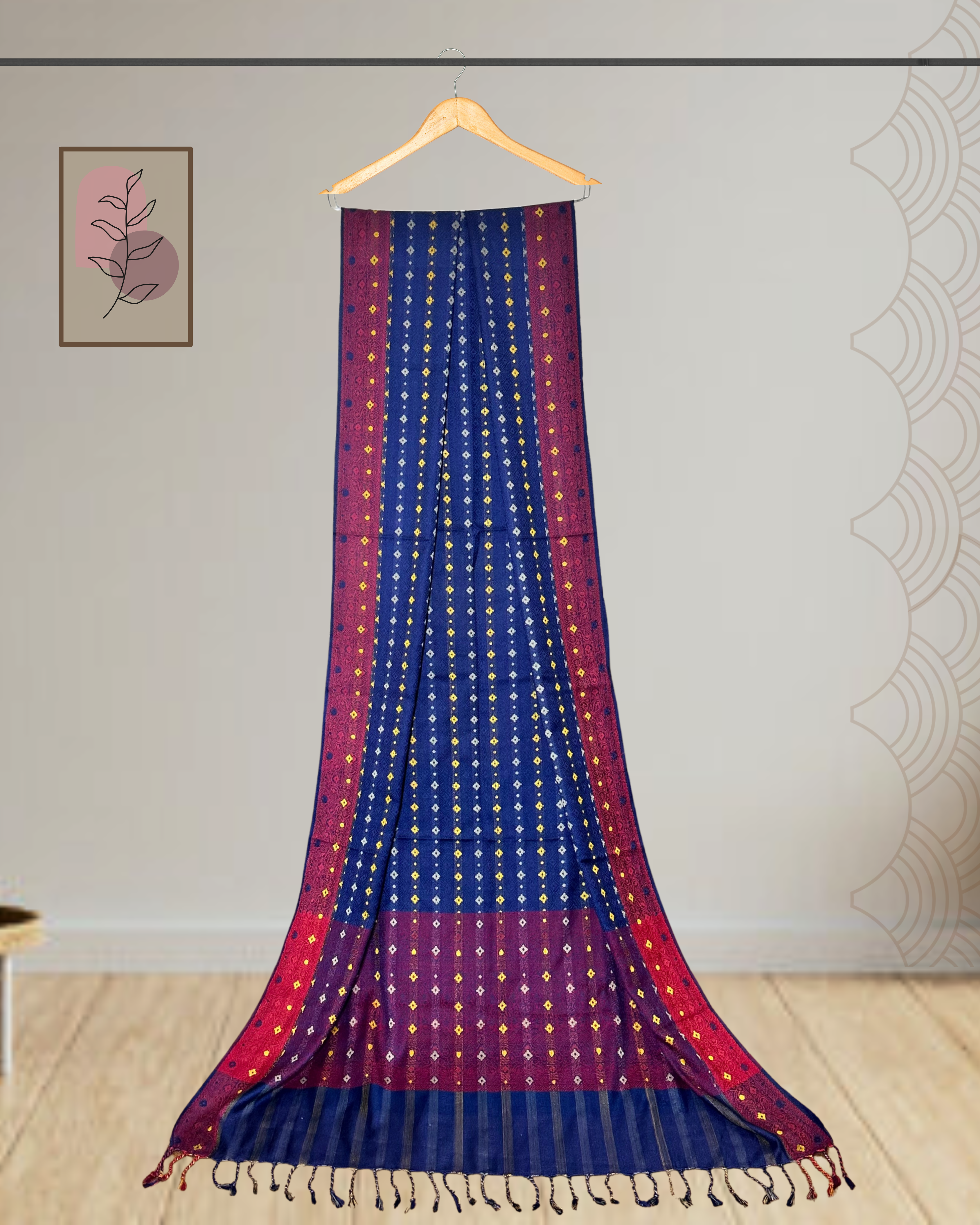 Winter Printed Shawl with 4-Side Border & Tassels - Ws132