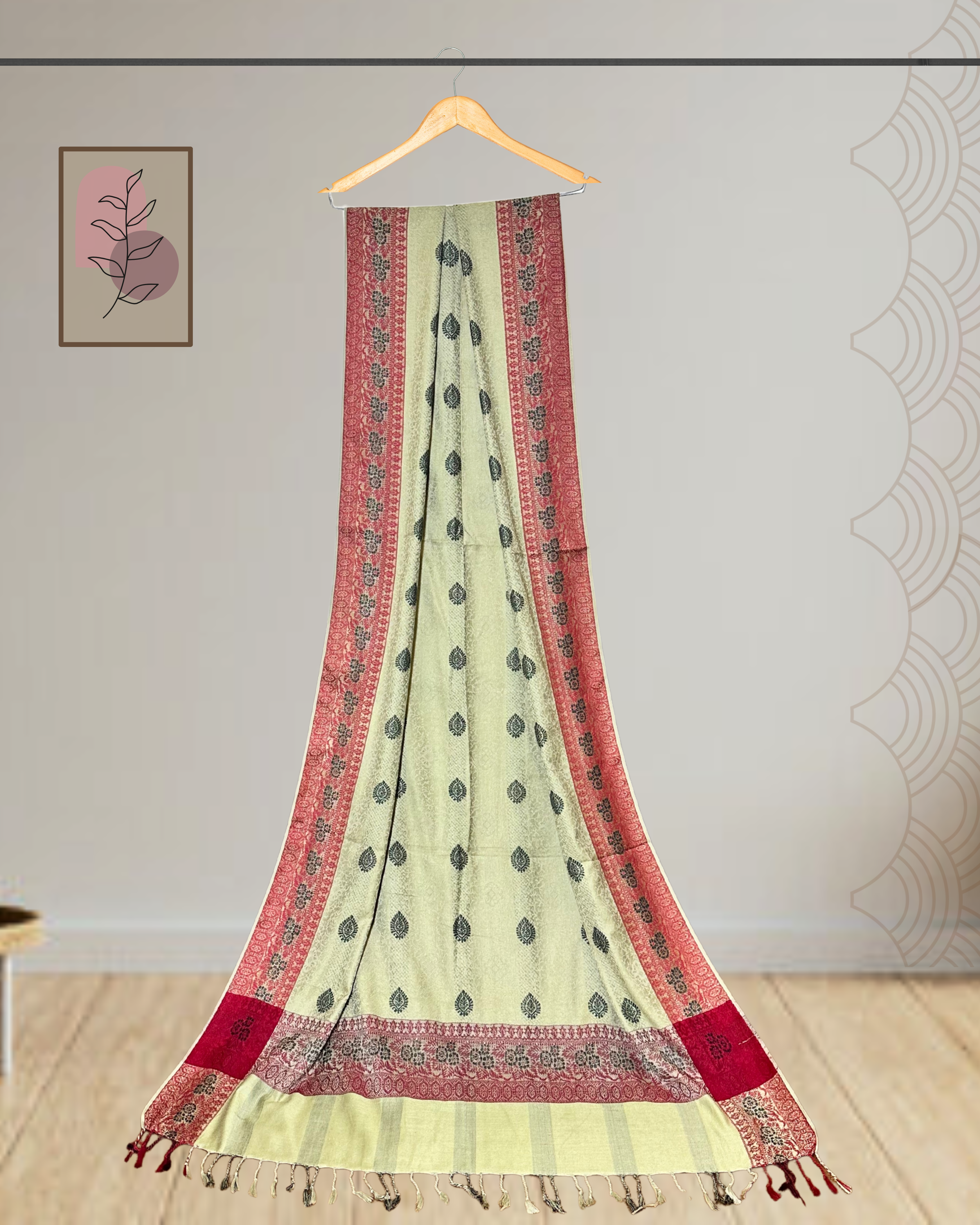 Winter Printed Shawl with 4-Side Border & Tassels - Ws133