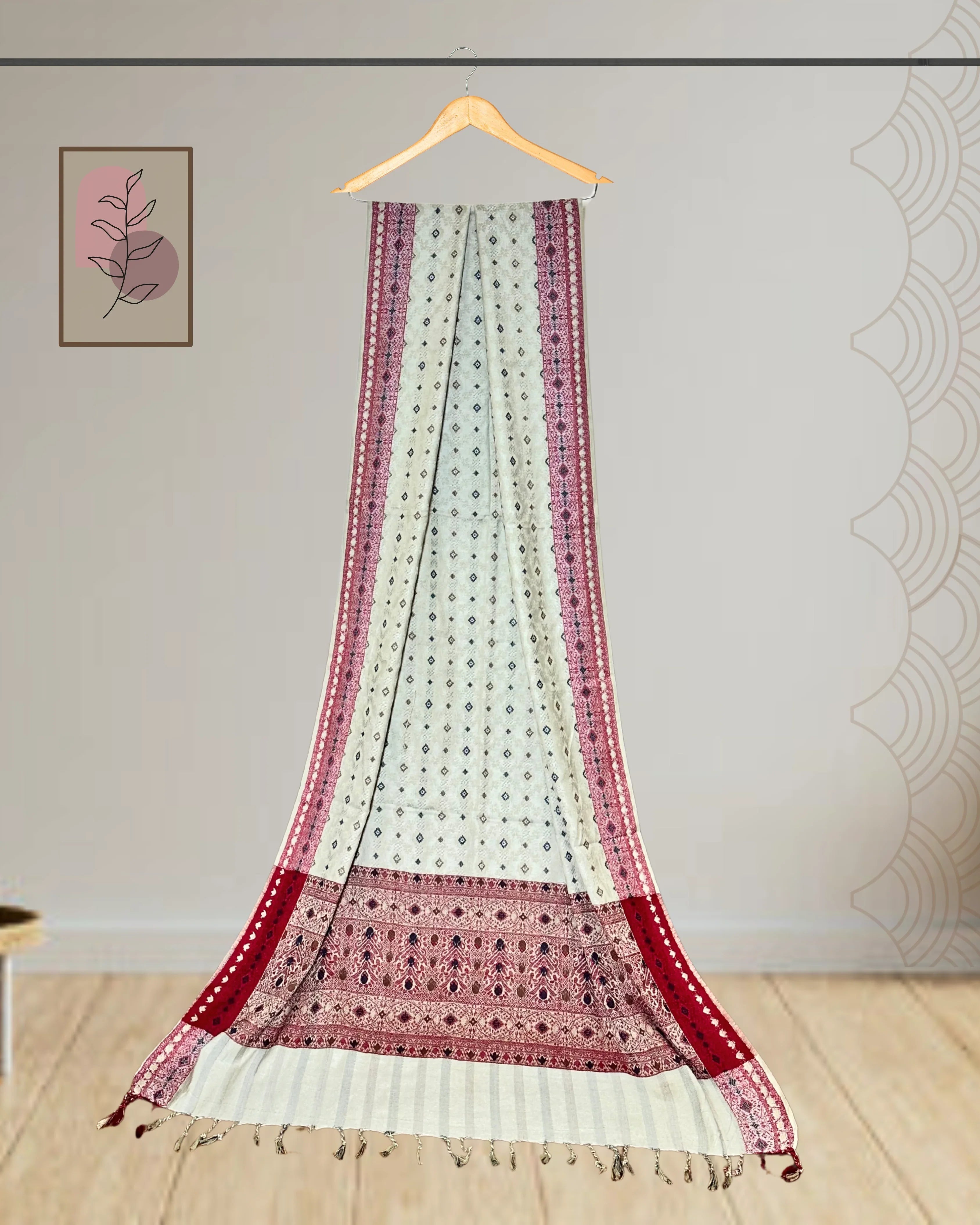 Winter Printed Shawl with 4-Side Border & Tassels - Ws134