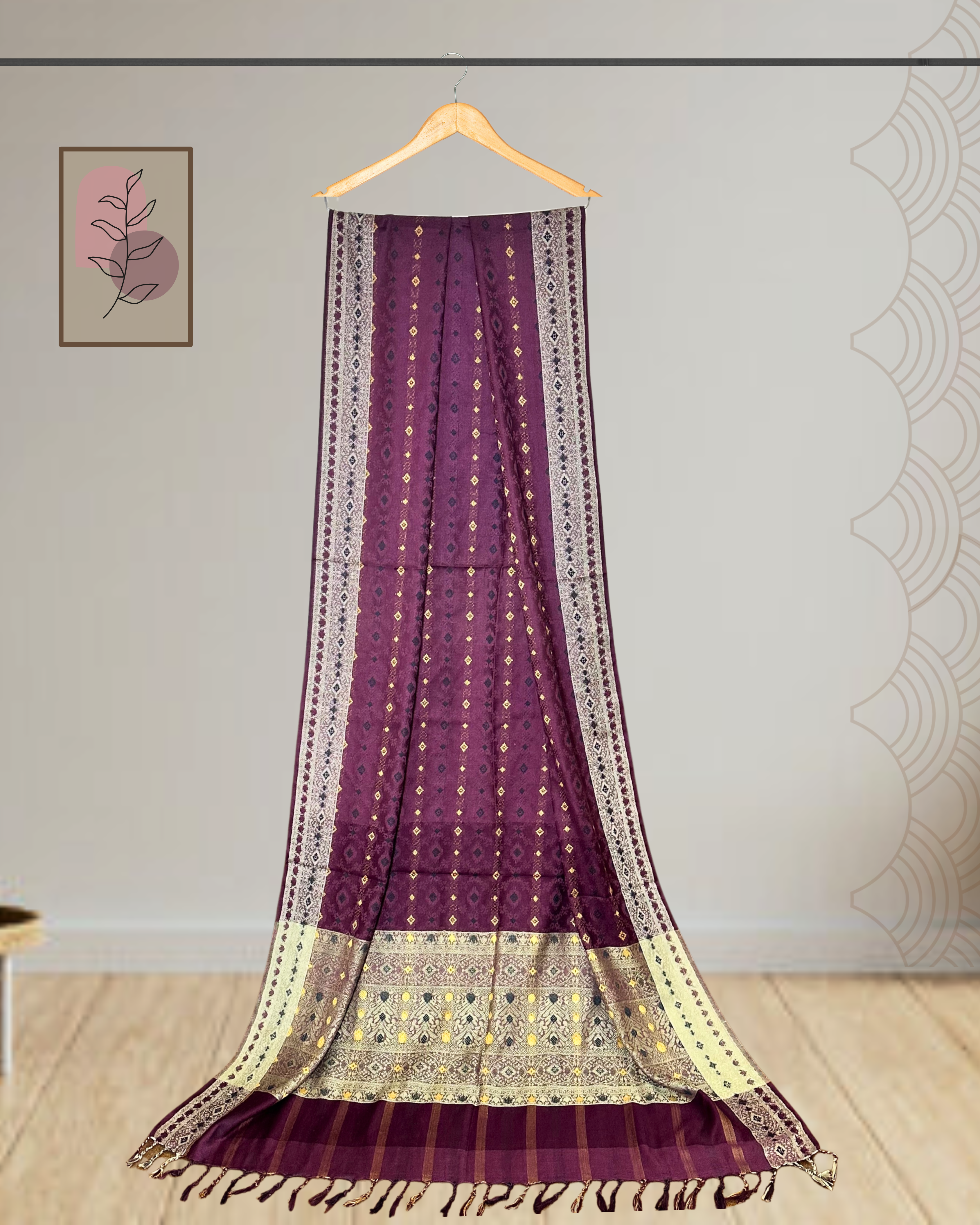 Winter Printed Shawl with 4-Side Border & Tassels - Ws135