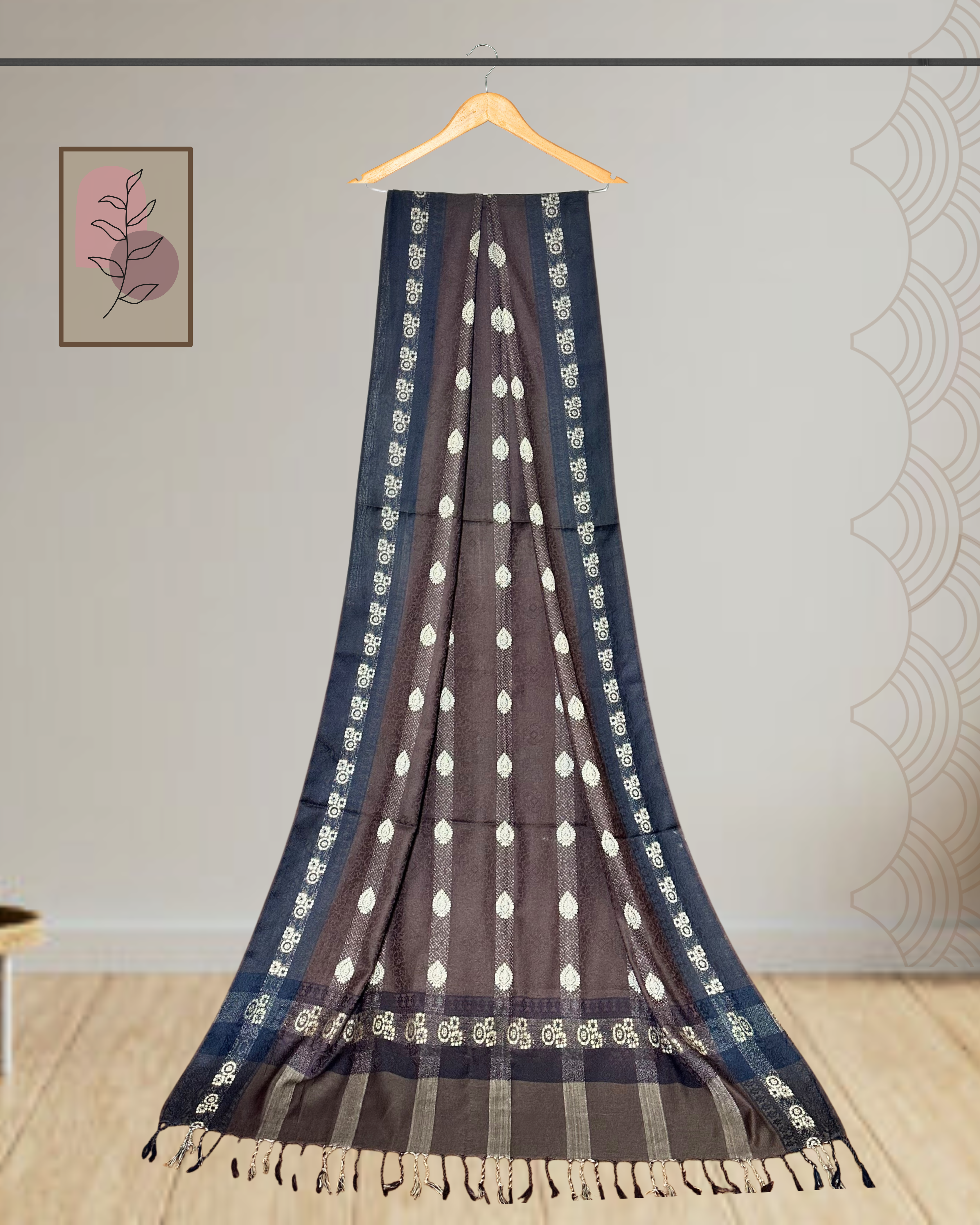 Winter Printed Shawl with 4-Side Border & Tassels - Ws136
